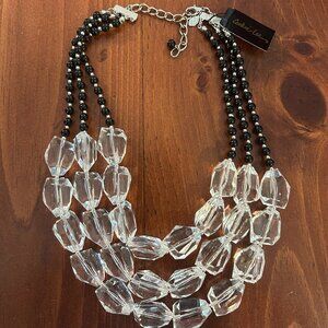 Cookie Lee 3 Strand Black & Crystal Look Necklace NWT